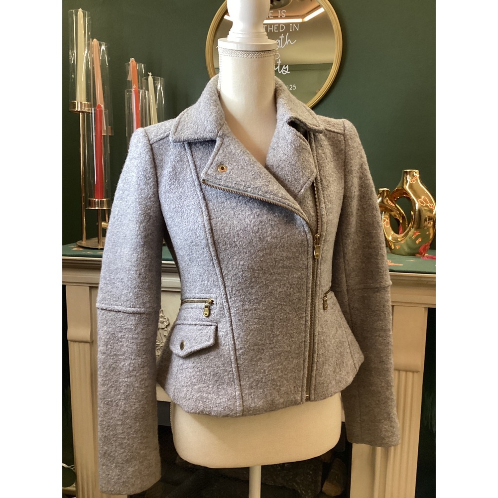 Banana Republic Petite‎ XS Moto Jacket Grey Wool Blend Asymmetrical Zipper